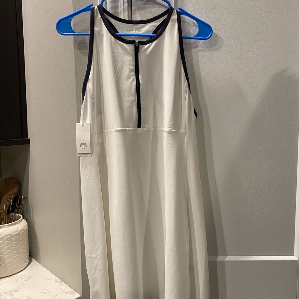 Tory Burch Sport White Quarter-Zip Racerback Dress